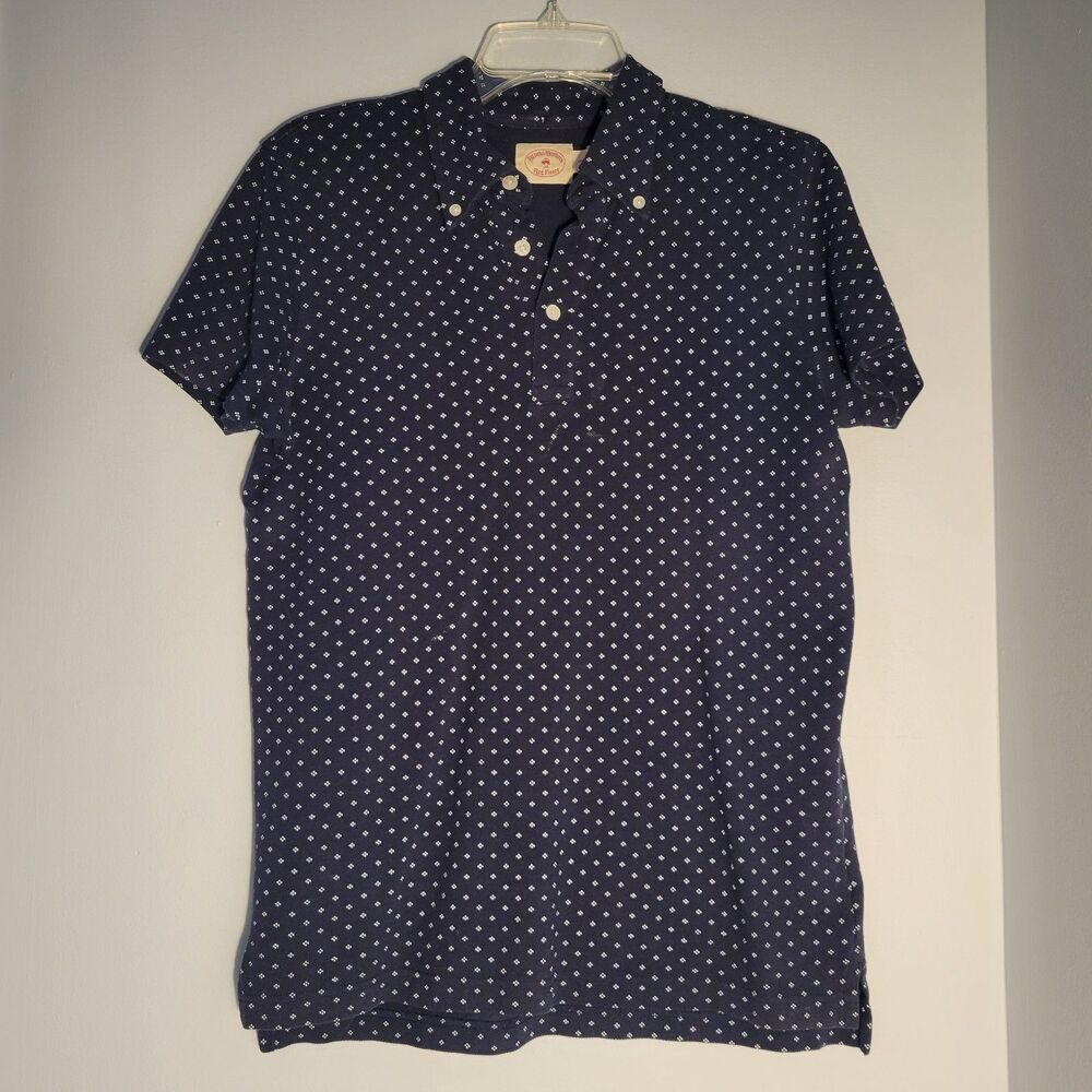 Brooks Brothers Red Fleece Polo Shirt Mens Small Navy Blue Polka Dot Preppy